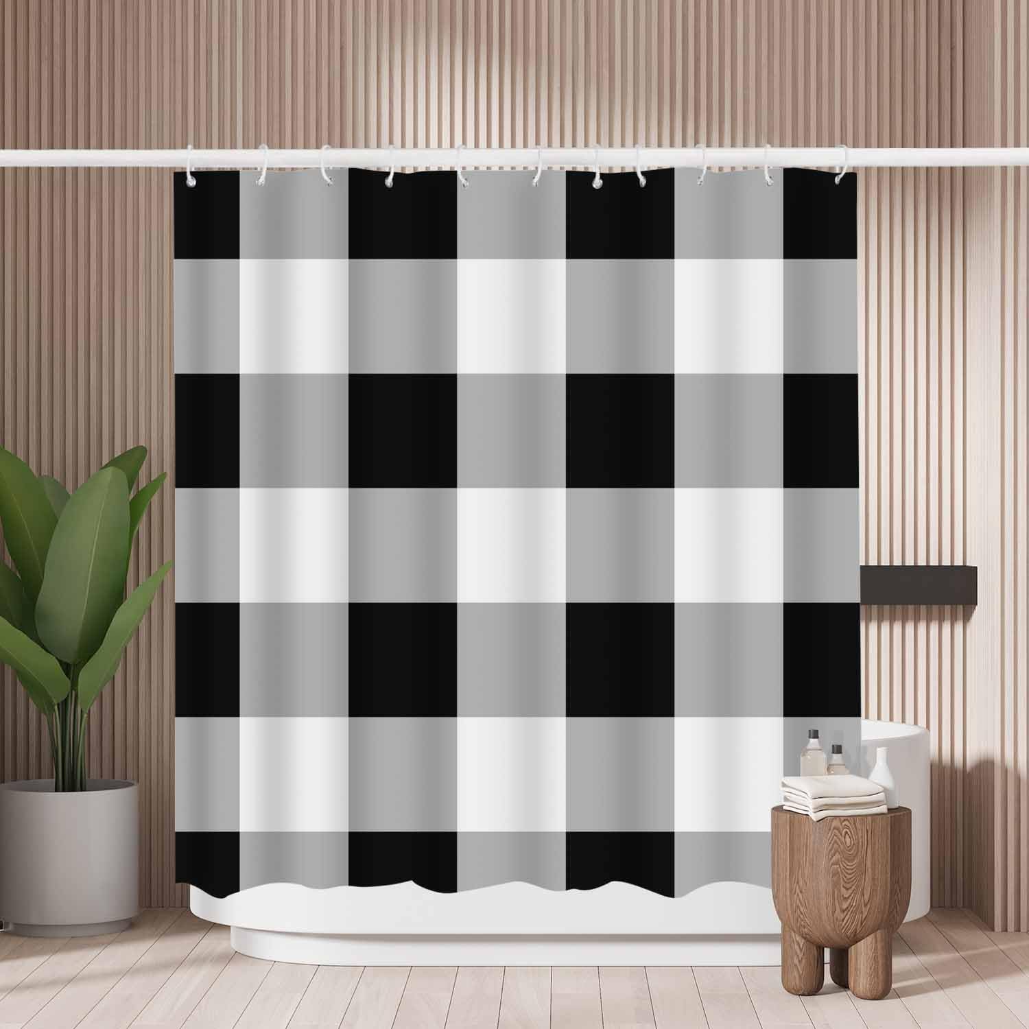 Woutay Checkerboard Shower Curtain | Mold Resistant Waterproof Polyester