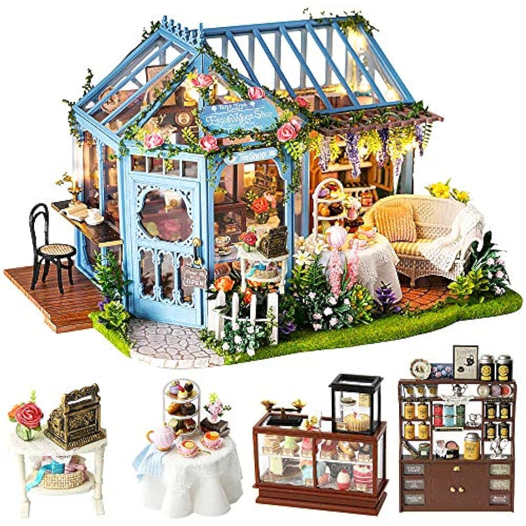 CUTEBEE DIY Wooden Dollhouse Kit | 1:24 Scale Rose Garden Tea House