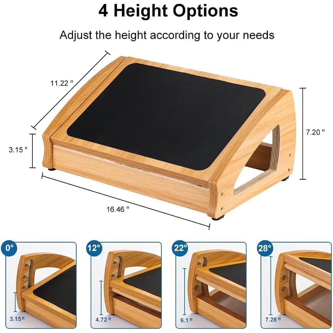 StrongTek Wooden Under Desk Footrest – Adjustable Ergonomic Foot Stool