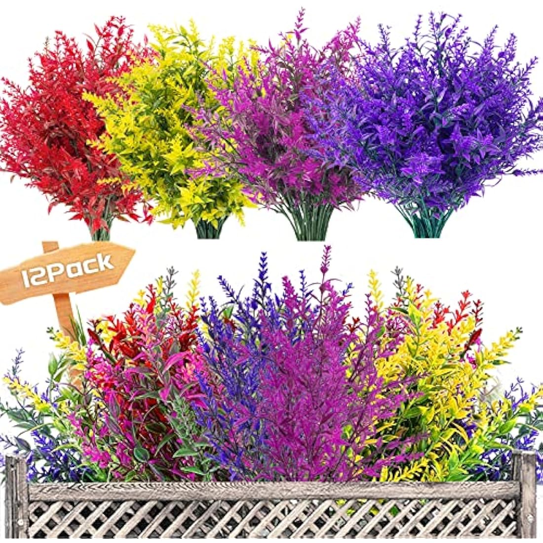 Jolof Store UV Resistant Artificial Lavender Flowers - 12 Bundles