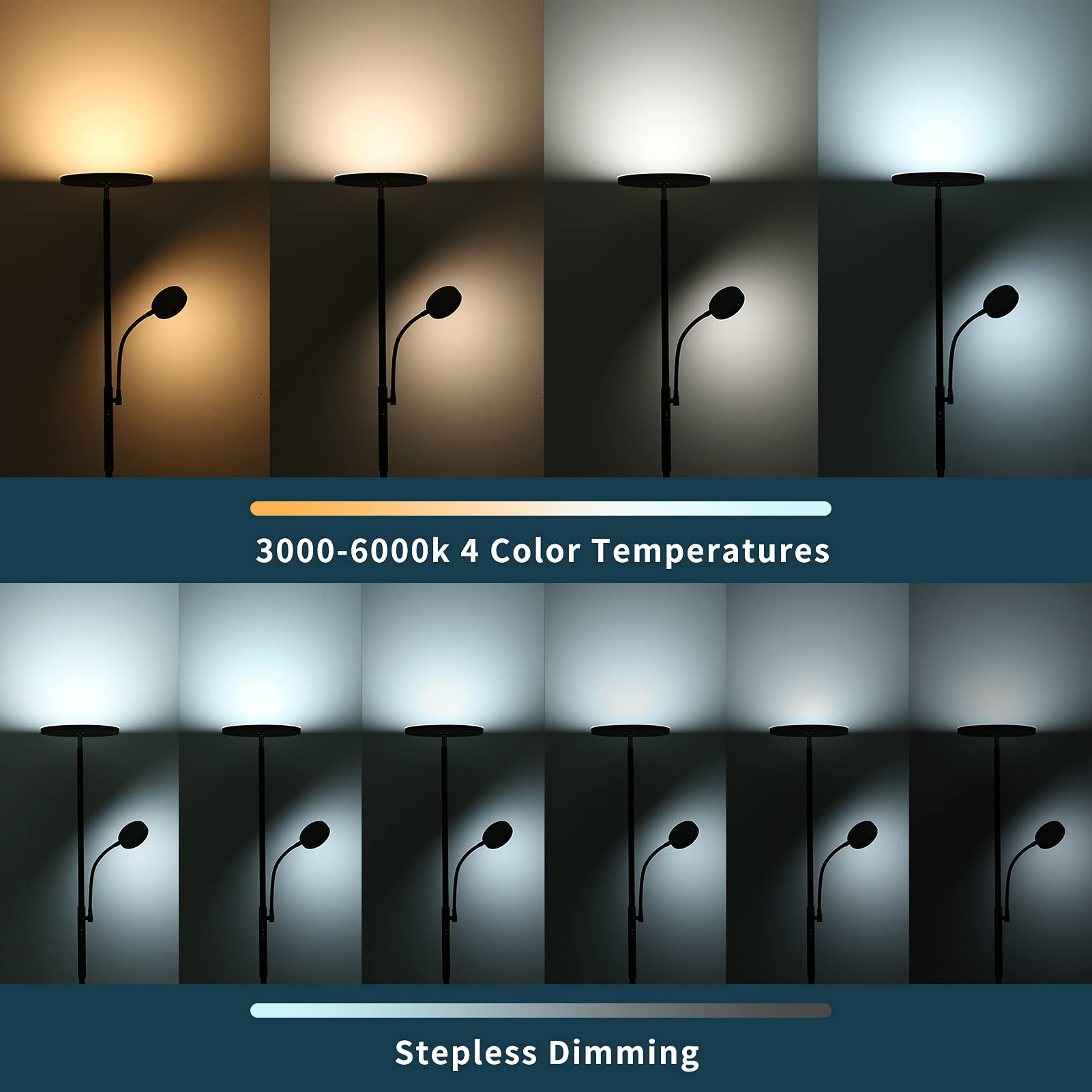Tomshine LED Uplighter Floor Lamp - Dimmable 2-in-1 Standing Reading Light