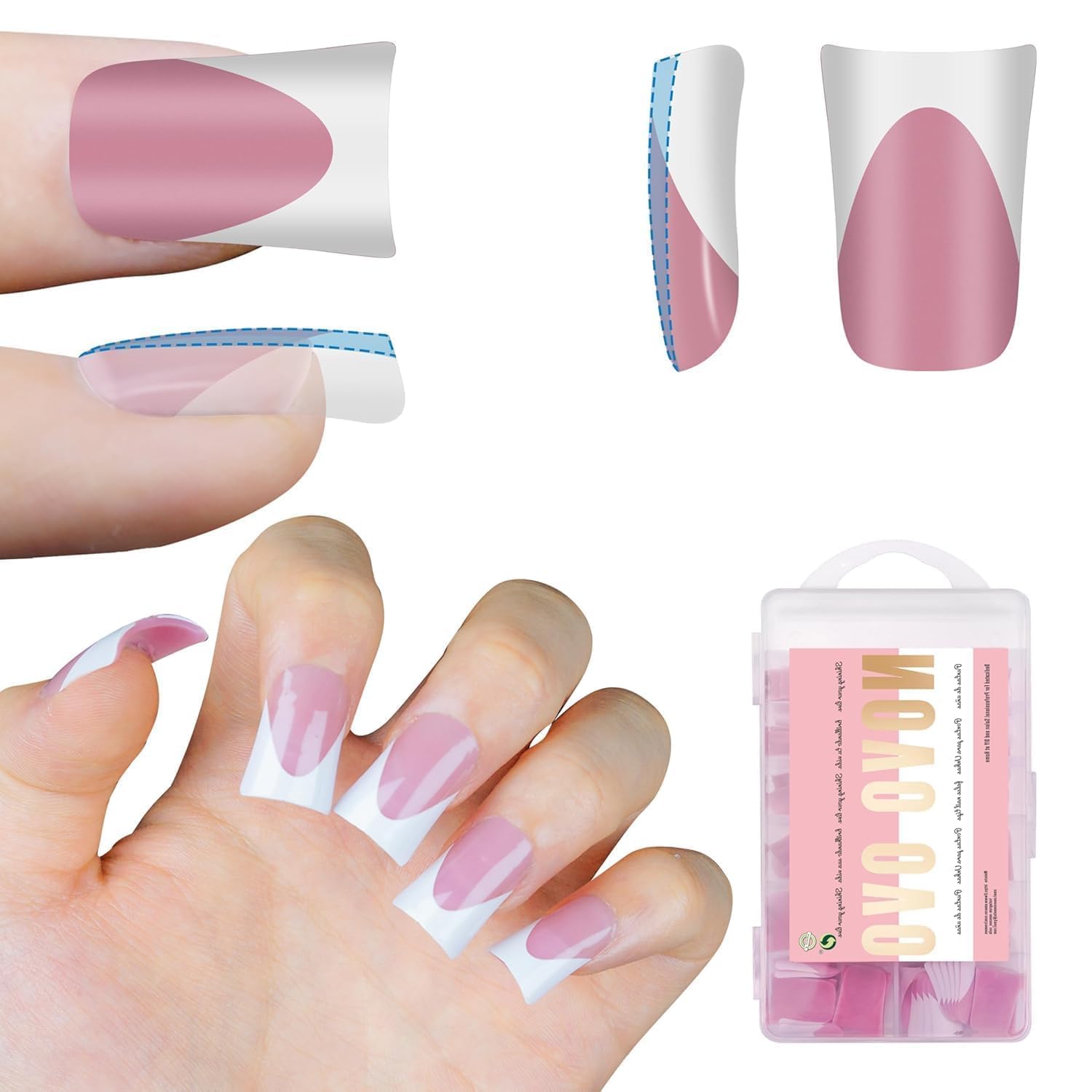 NOVO OVO Short Duck Nail Tips | French Tip Soft Gel Press On - Berry Pink