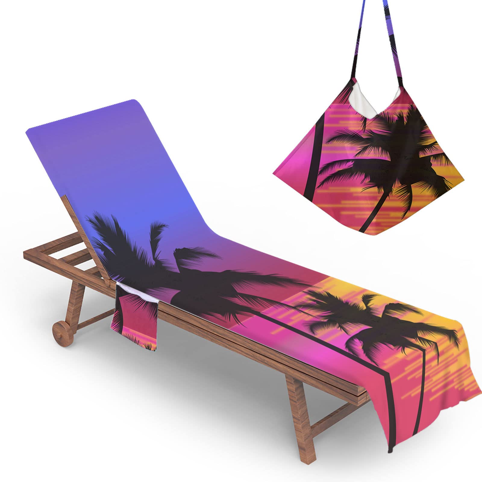 Highdi Microfiber Sun Lounger Towel with Pockets – Purple Beach Chair Cover