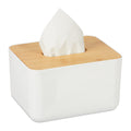 Relaxdays Tissue Box Cover with Bamboo Top - White Napkin Holder