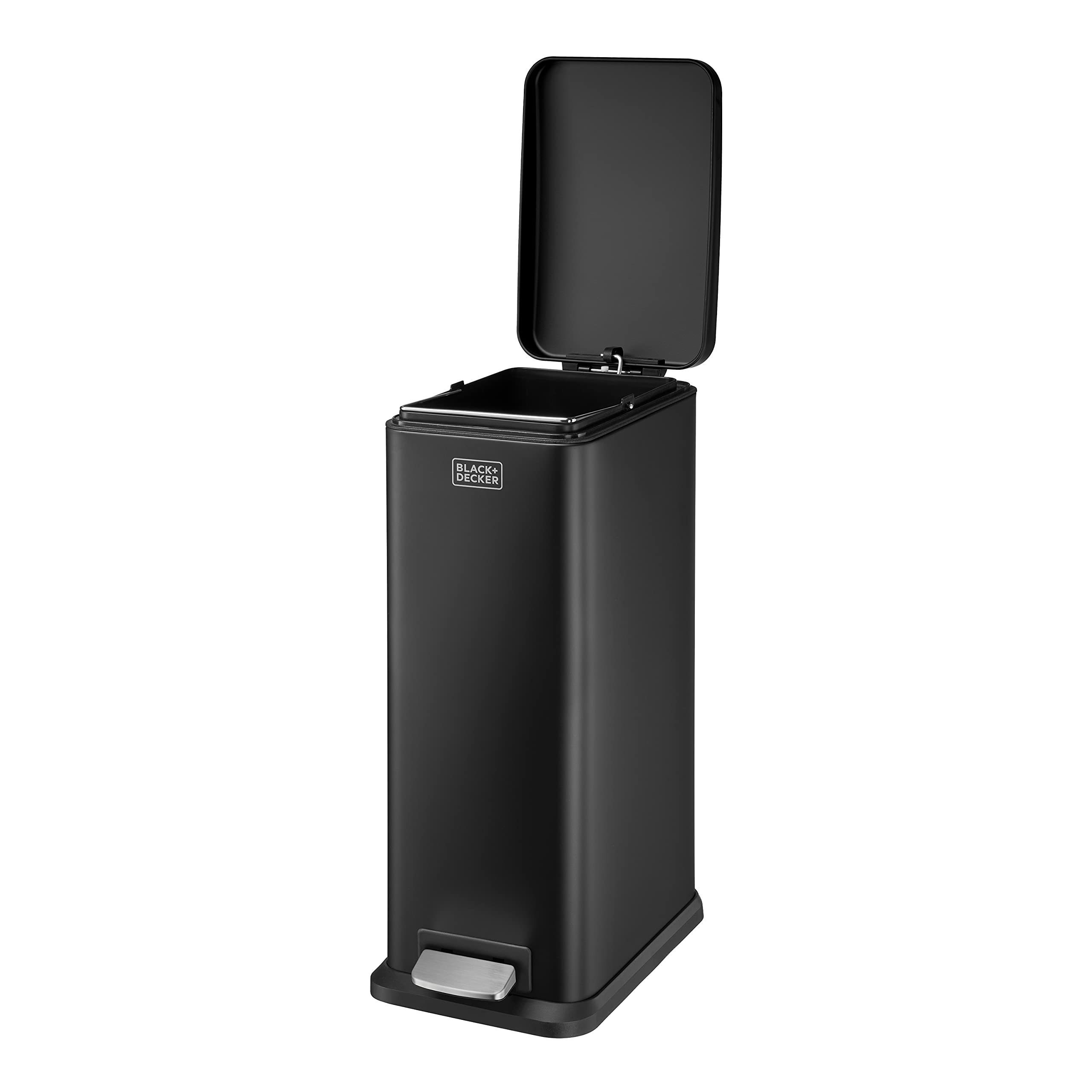 BLACK+DECKER 20L Slimline Pedal Bin – Black Stainless Steel Soft Close
