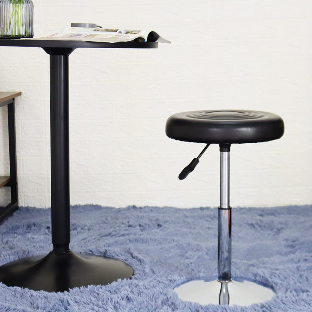FURWOO PU Leather Short Round Cushion Spa Stool Height Adjustable Swivel Salon Stool for Home Kitchen Barber Shop SmallBlack