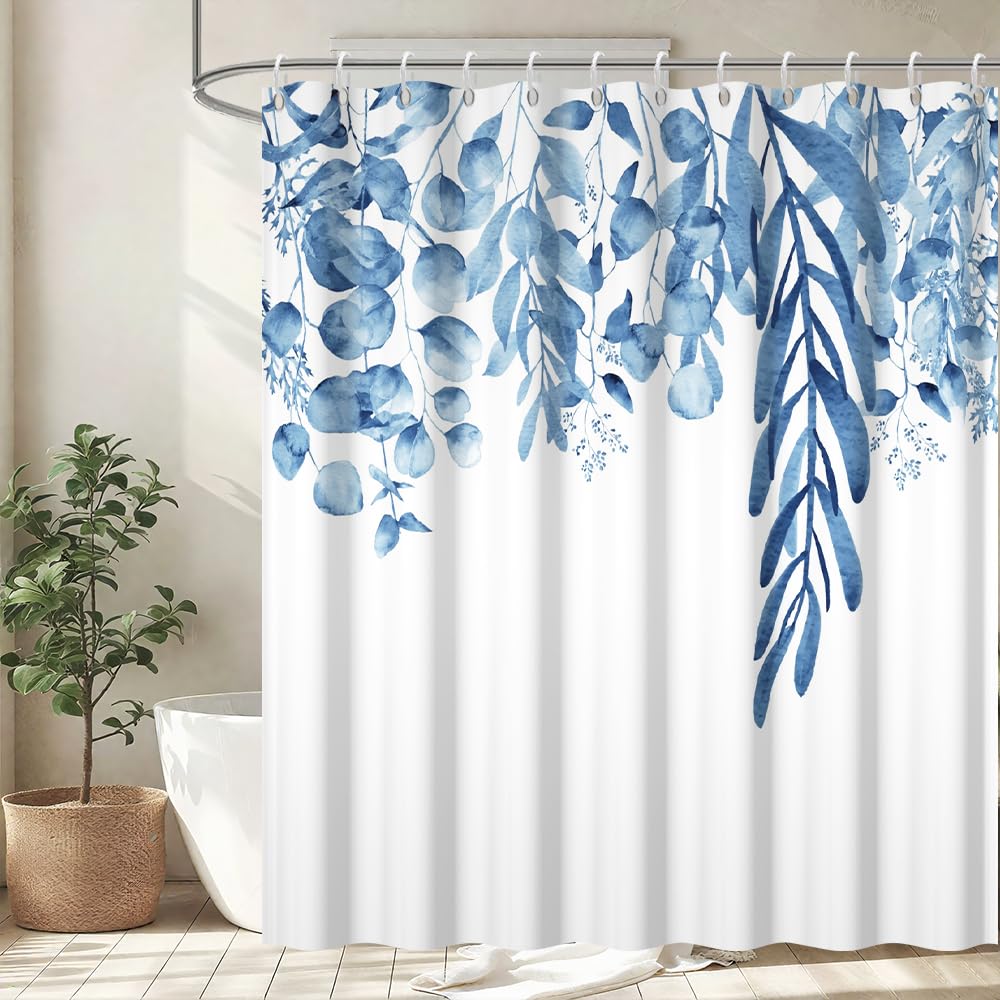 Blue Eucalyptus Shower Curtain | Waterproof Floral Polyester