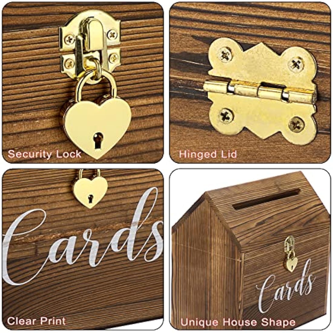 SUMNACON Wood Wedding Card Box with Heart Lock – Vintage Reception Holder