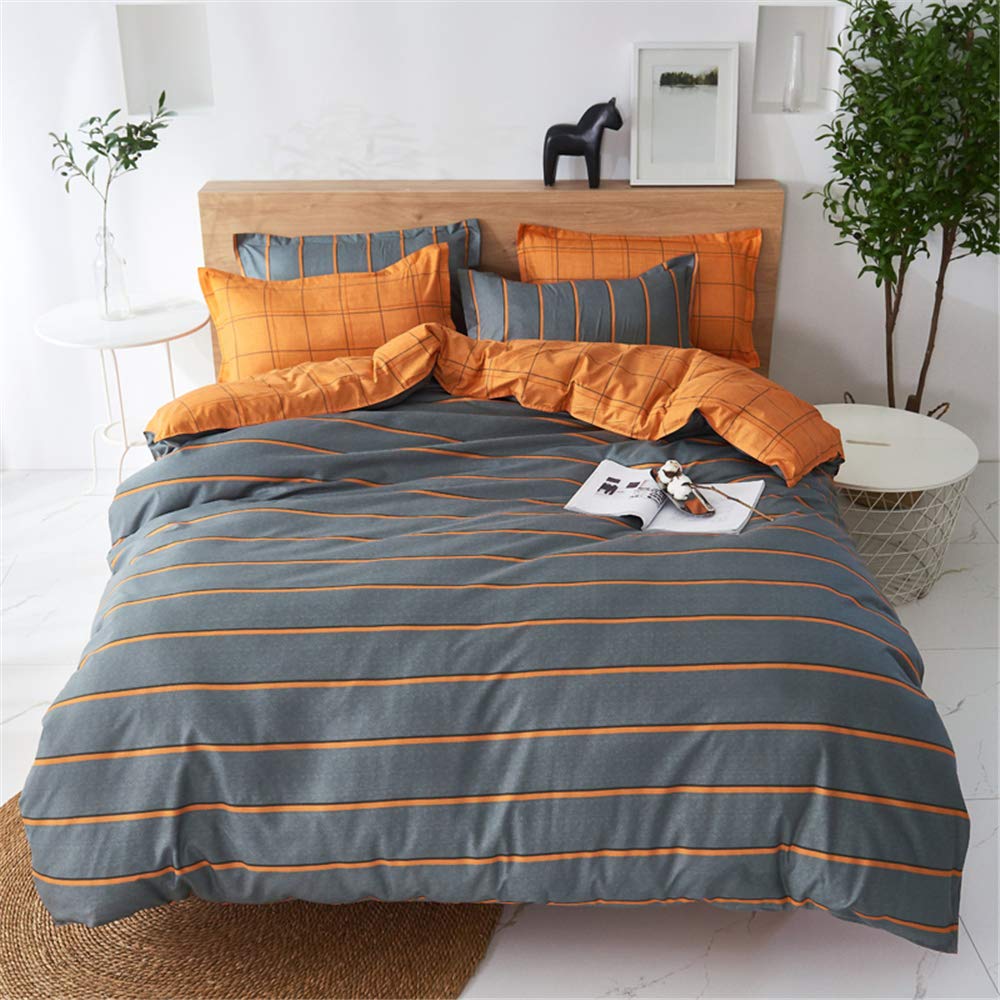 FANSU King Duvet Set | 4-Piece Orange & Grey Microfiber Bedding Set
