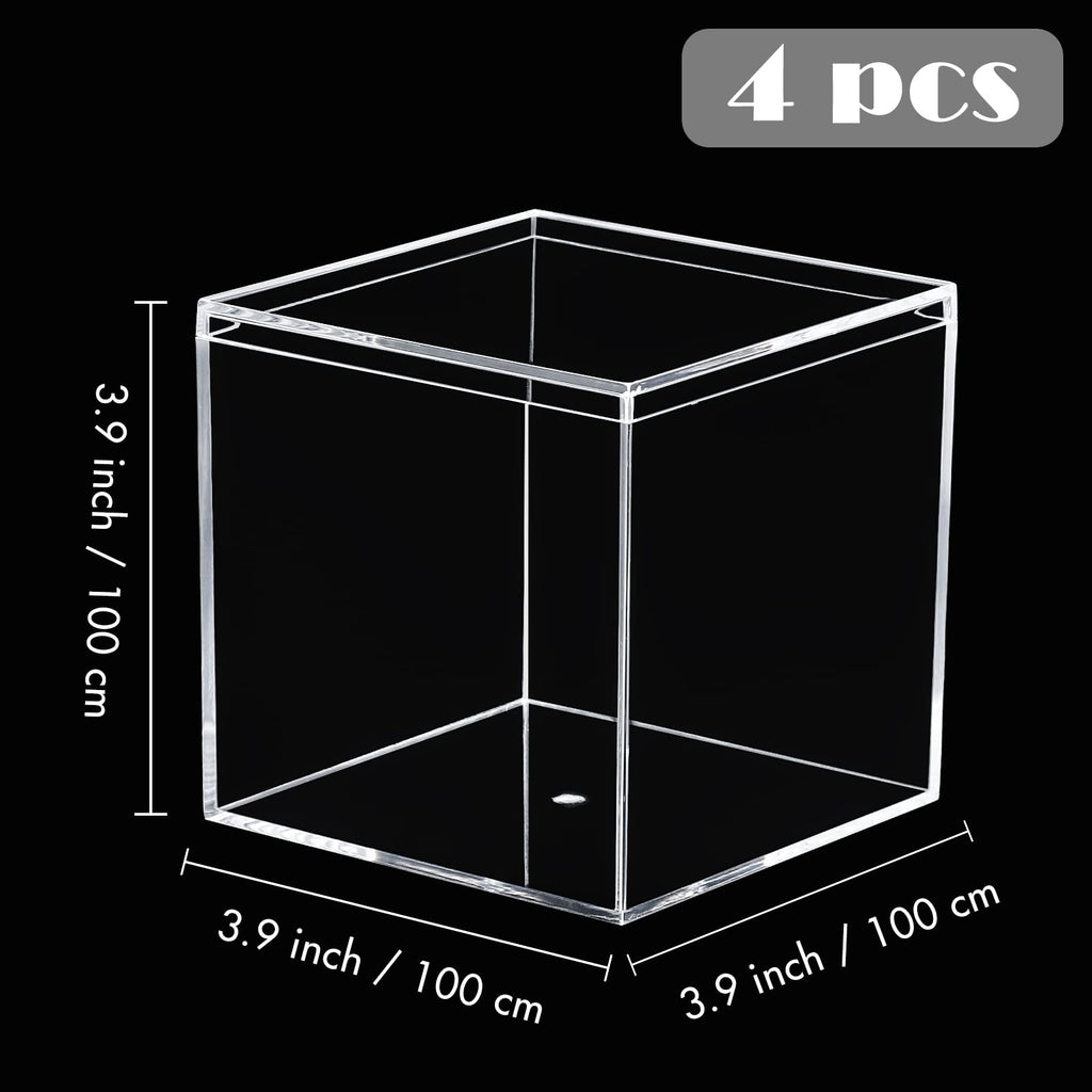 Kamehame Clear Acrylic Display Box with Lid Small Boxes 4 Pcs 10x10x10cm