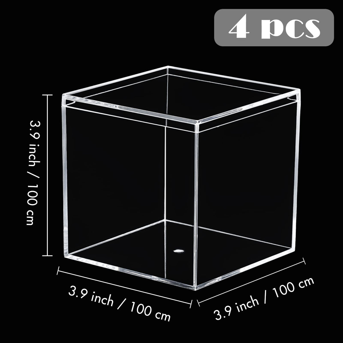 Kamehame Clear Acrylic Display Box with Lid Small Boxes 4 Pcs 10x10x10cm