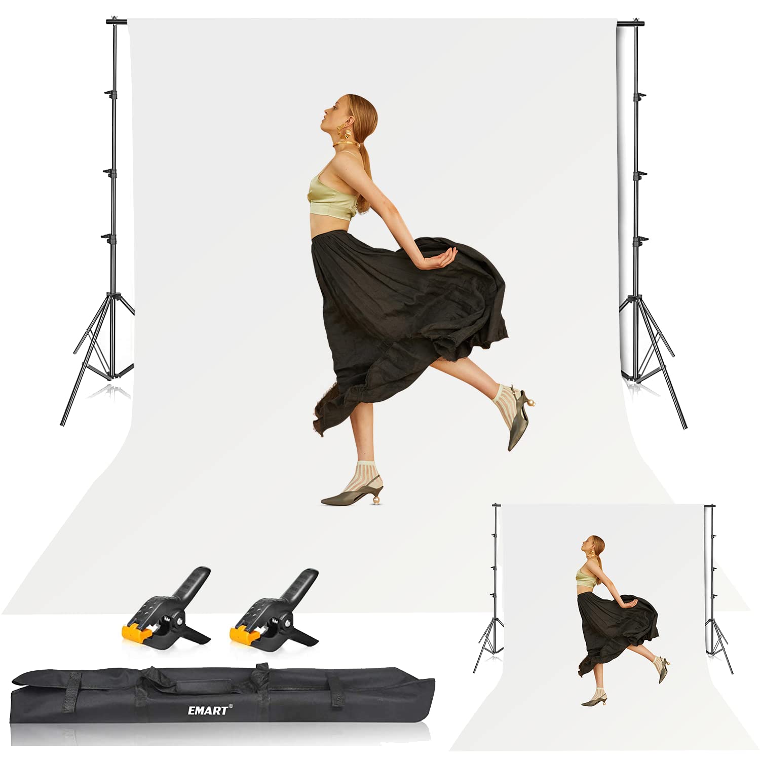 EMART Photography Backdrop Stand Kit | 10x12ft White Screen for Studio