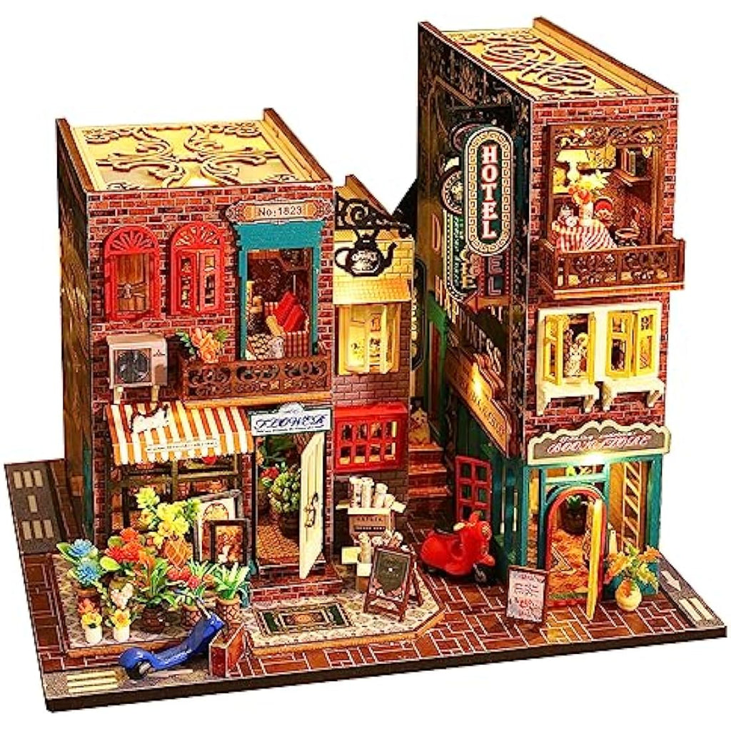 Spilay DIY Miniature Dollhouse Kit - 1:24 Scale Wooden House with Dust Cover