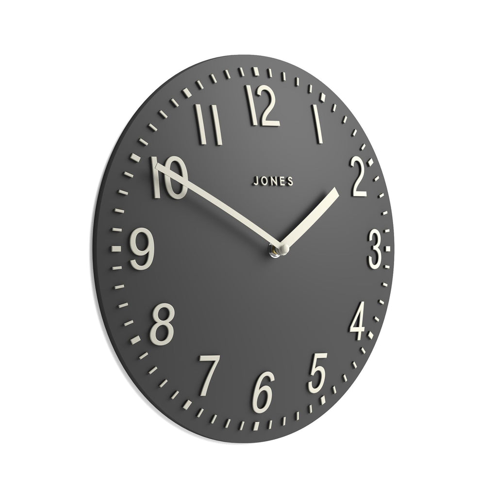 Jones Clocks Chilli Modern Wall Clock – 30cm Dark Grey Acrylic