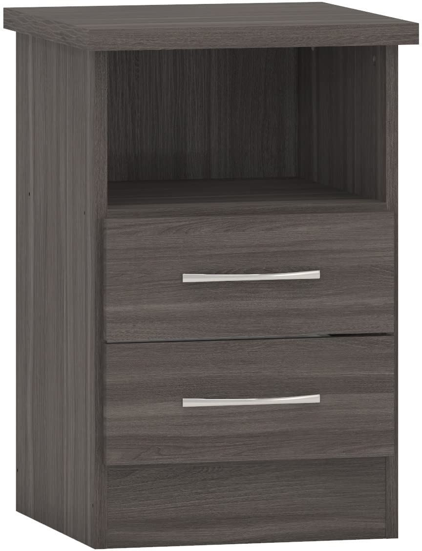 Seconique Nevada 2 Drawer Bedside Table - Black Wood Grain Finish