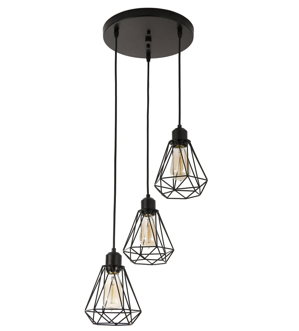Timi Home Industrial 3-Light Pendant Light | Black Metal Cage Shade