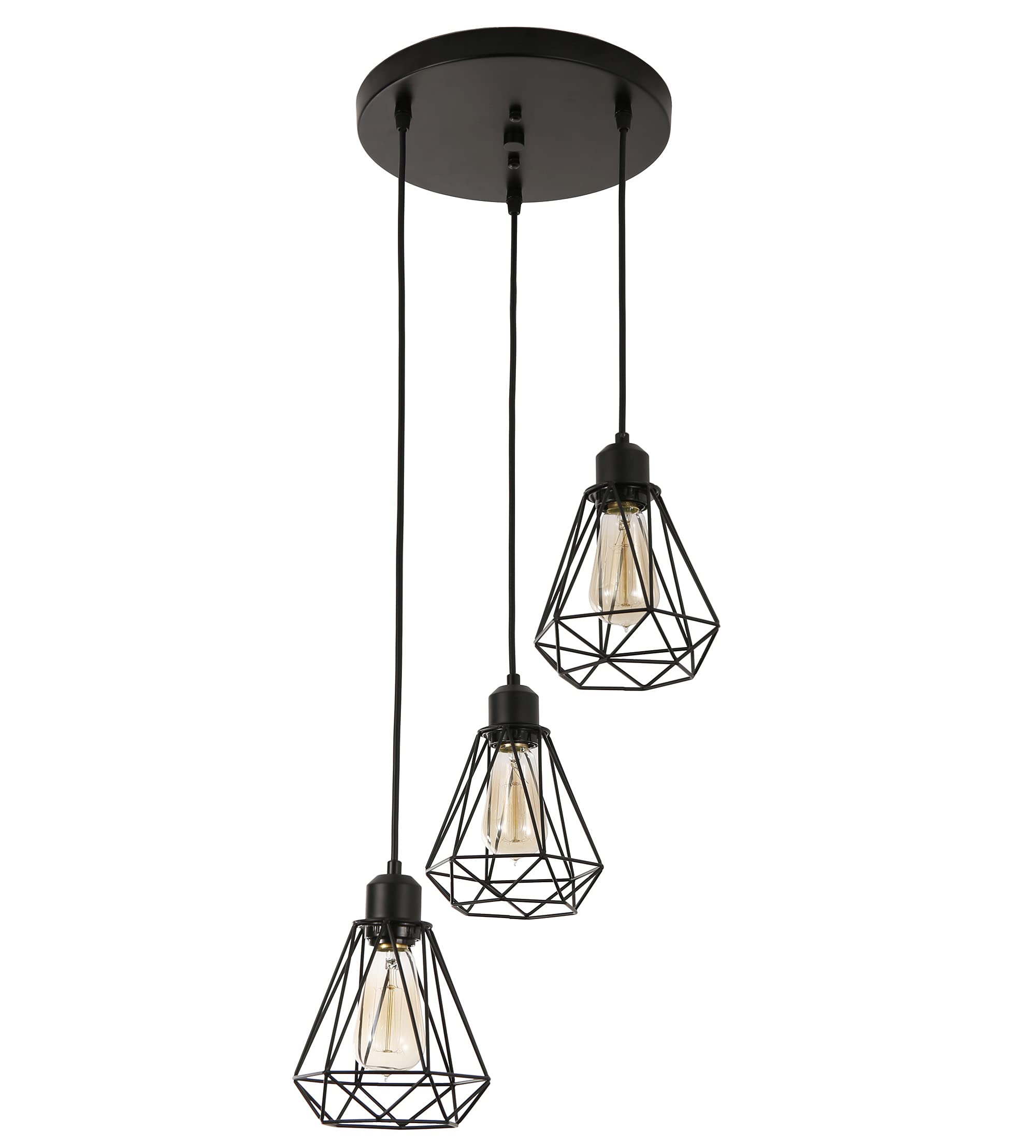 Timi Home Industrial 3-Light Pendant Light | Black Metal Cage Shade