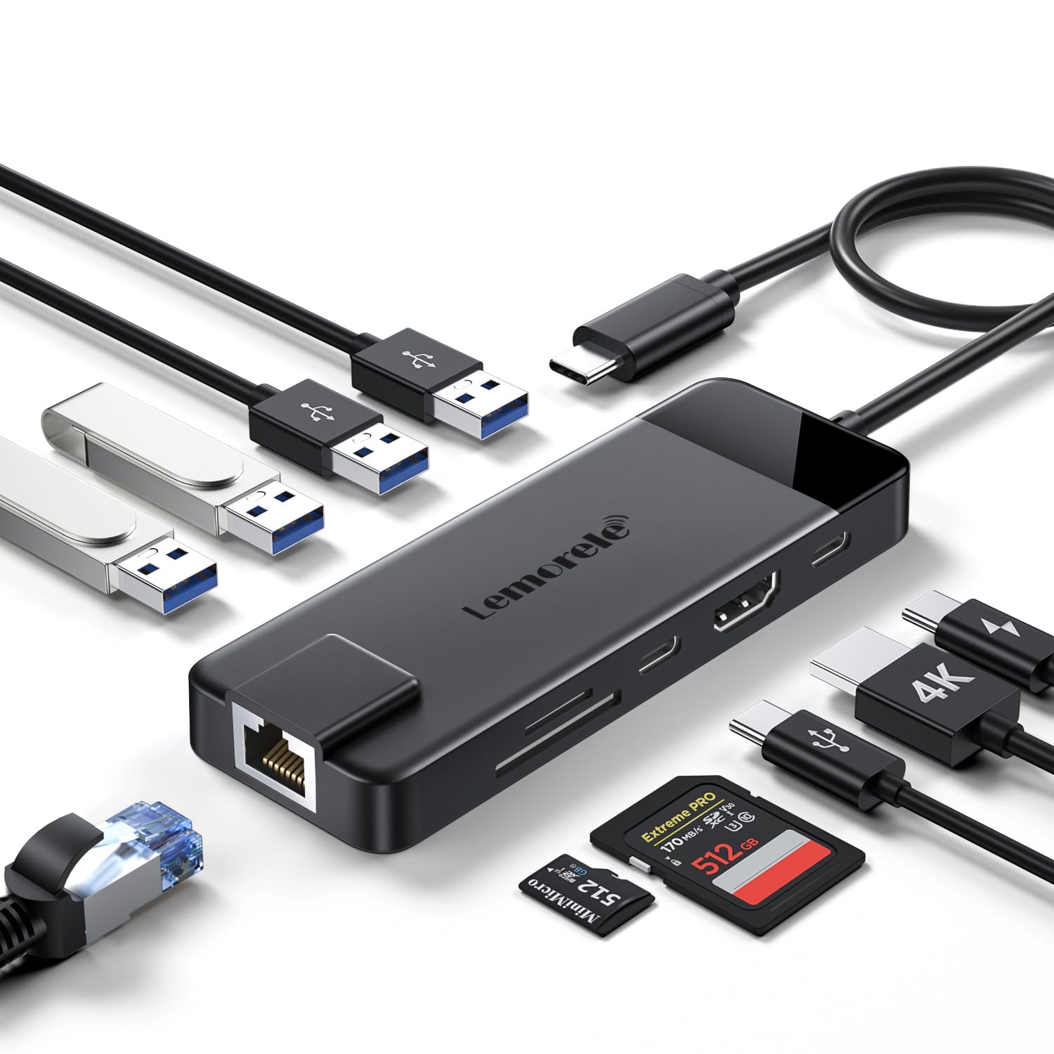 Lemorele 10-in-1 USB C Hub – 4K HDMI & 1Gbps Ethernet Docking Station