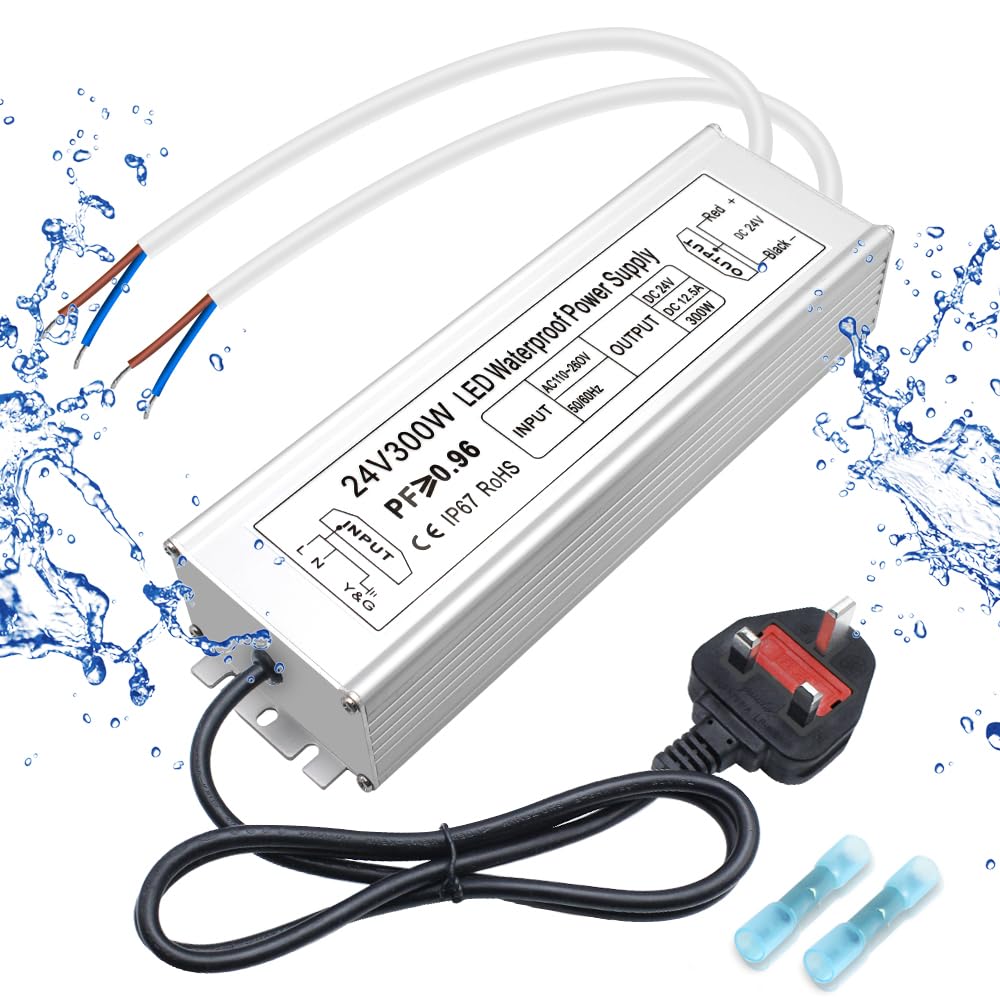 inShareplus 24V 300W LED Power Supply | IP67 Waterproof Outdoor Driver