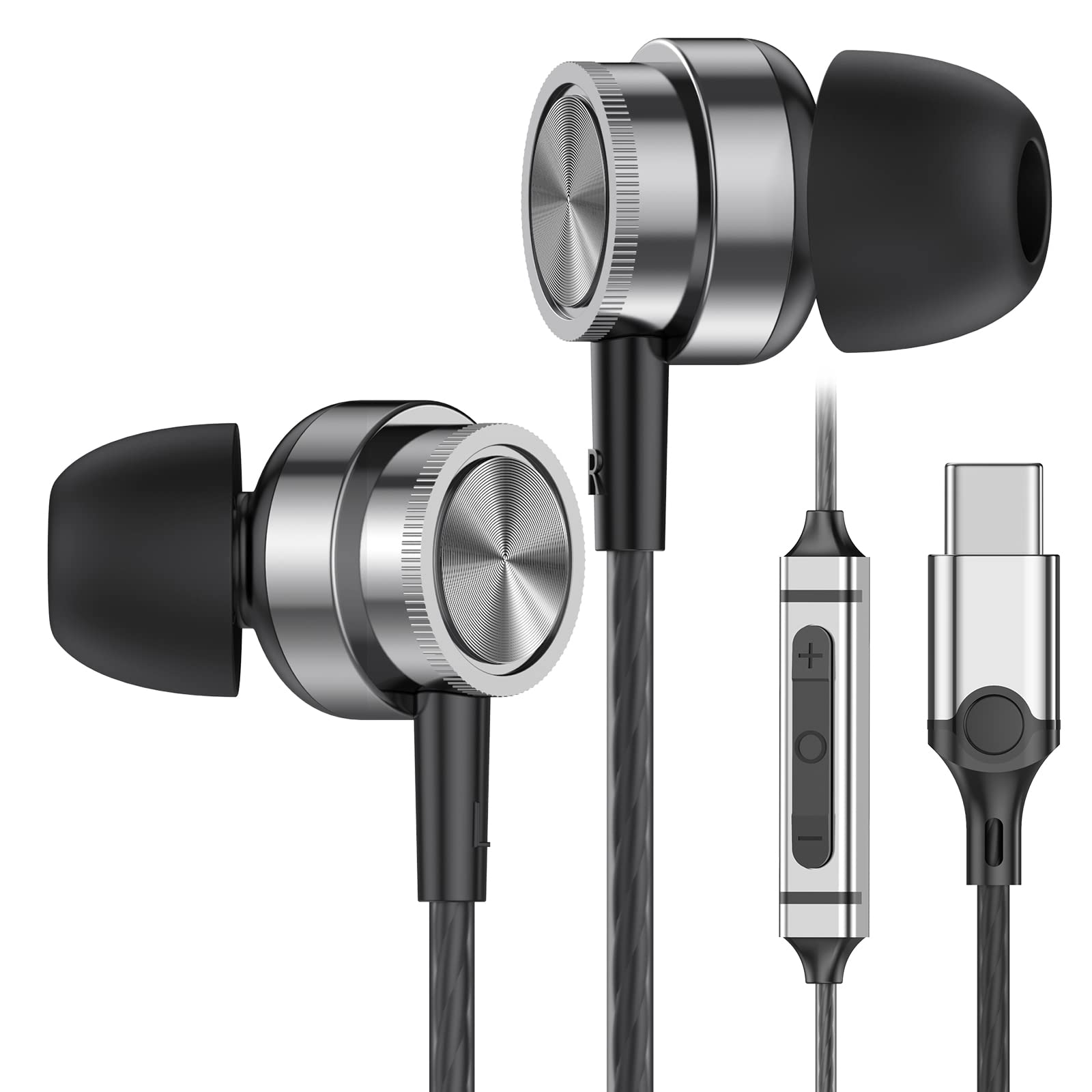 USB C Headphones – Wired In-Ear Earphones with Microphone
