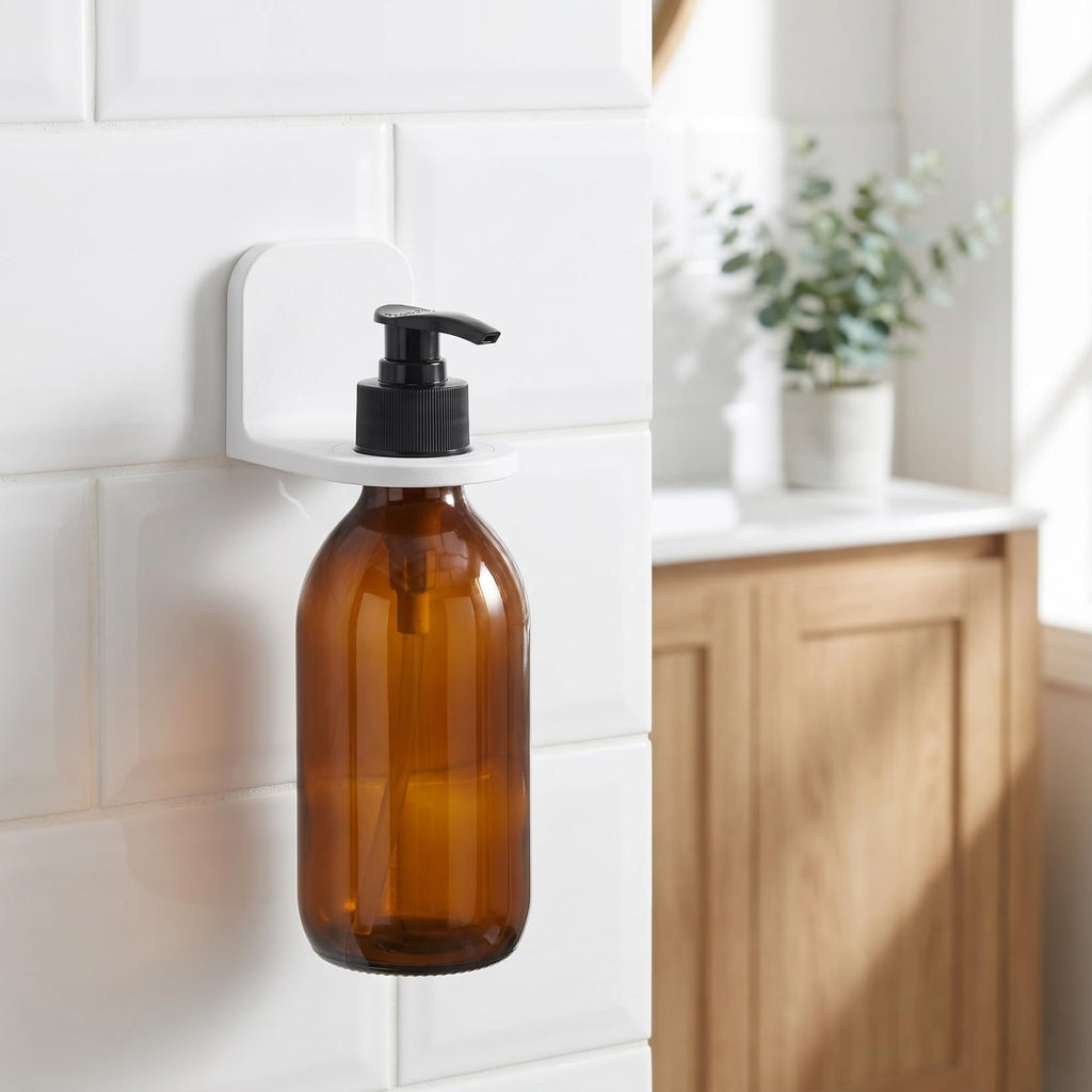 Toyvian 3pcs No Drilling Soap Bottle Dispenser Holder Hooks Wall Mount Shampoo Lotion Holder for Bathroom Kitchen Hotel Strong Adhesive Compatible