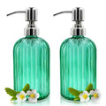 Jolof Store Glass Soap Dispenser 2-Pack | 14oz Green with Stainless Pump