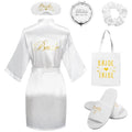 6-Piece Bride to Be Gift Set – Silk Robe, Slippers & Bag