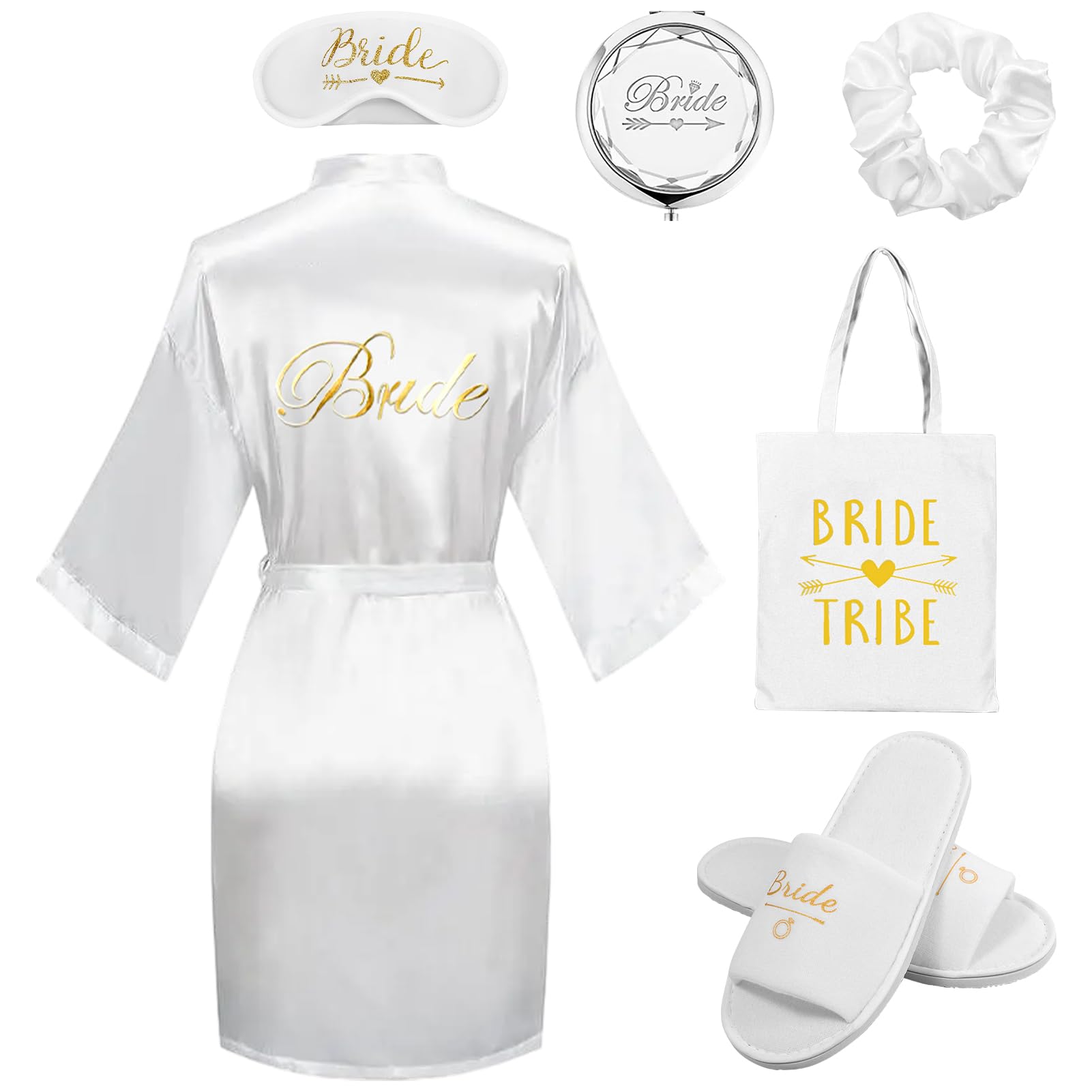 6-Piece Bride to Be Gift Set – Silk Robe, Slippers & Bag
