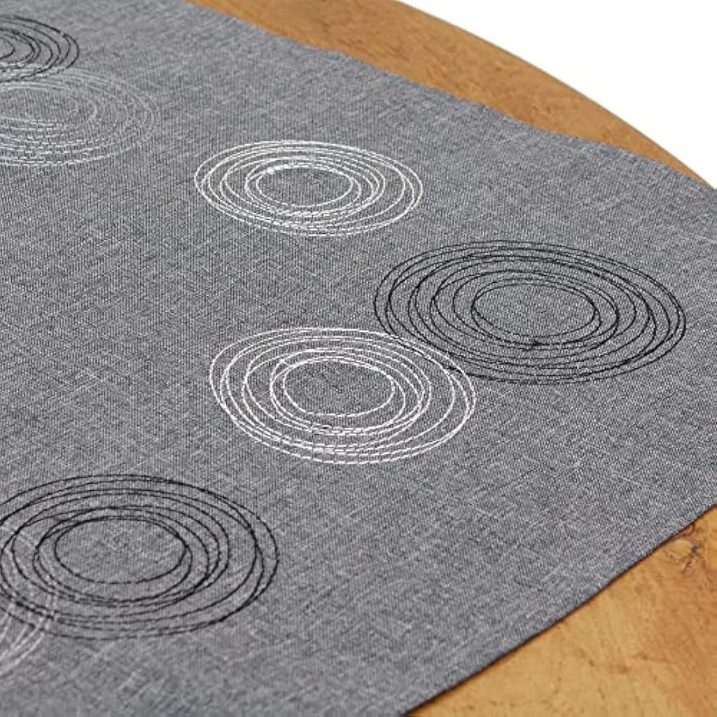 Jolof Store Grey Polyester Table Runner – Embroidered Circle Motifs