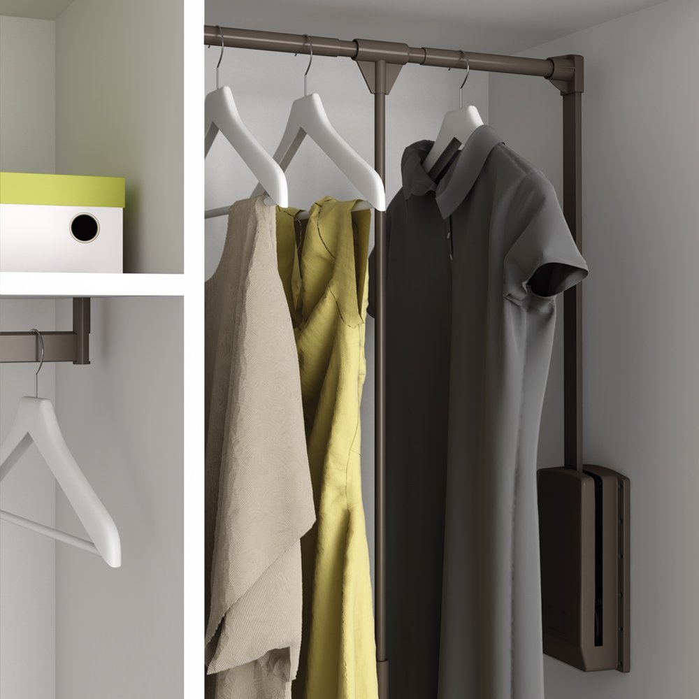 Emuca Pull Down Wardrobe Rail Lift – 830-1150mm Adjustable Moka Finish