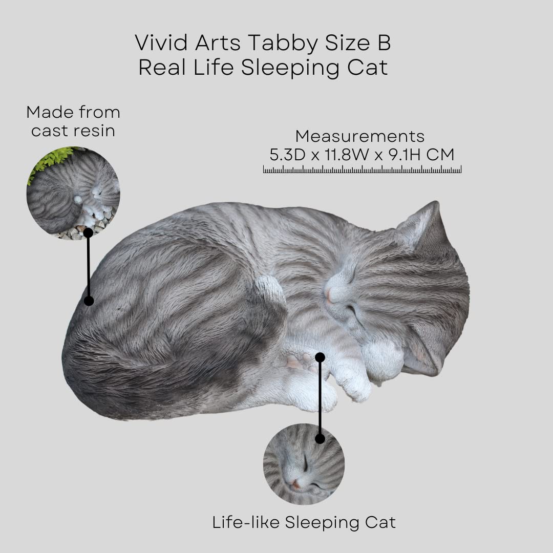 Vivid Arts Real Life Sleeping Tabby Cat - Resin Garden Ornament