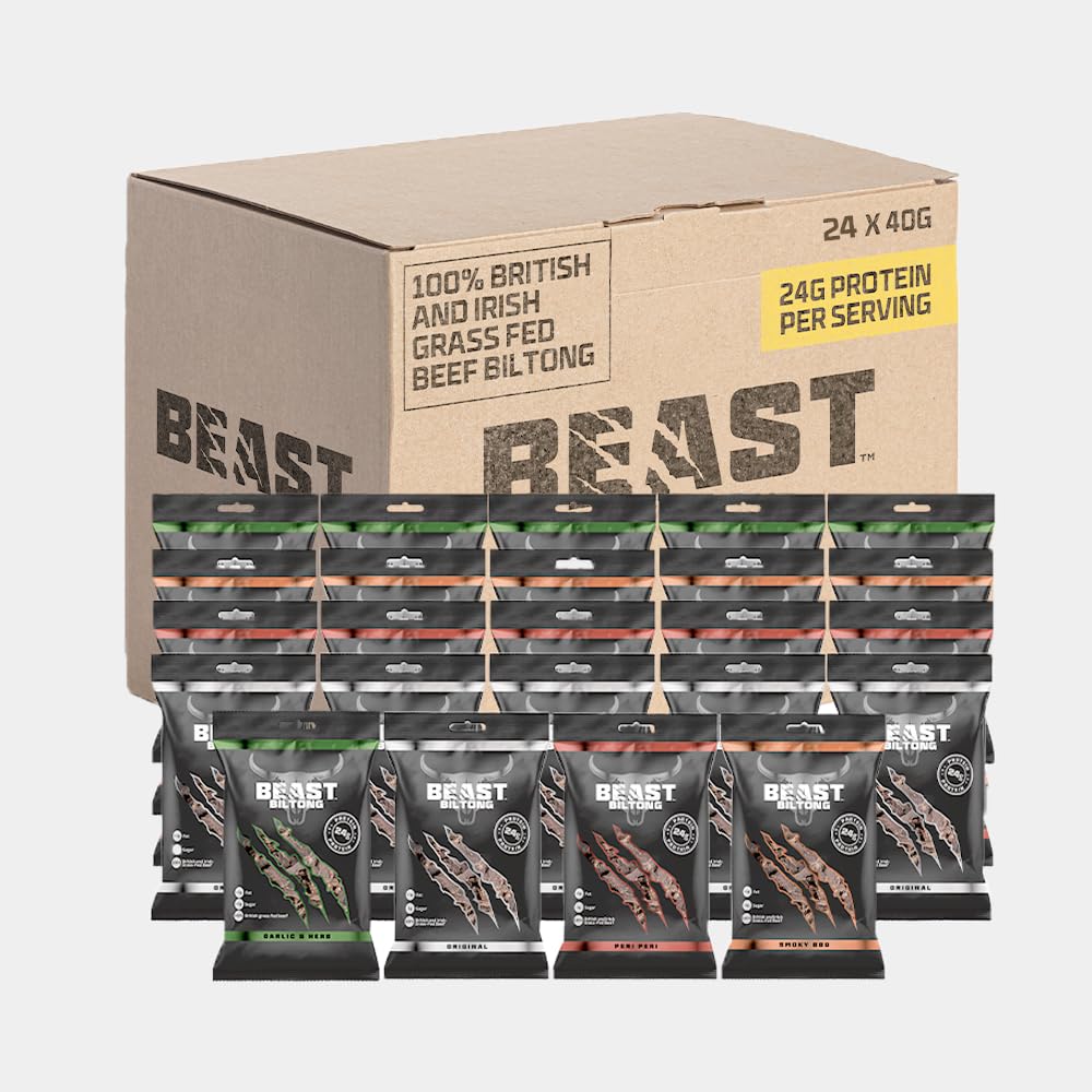 Beast Pharm Beef Biltong Protein Snacks - 24 Pack Assorted Flavours
