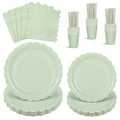 Jolof Store Sage Green Party Supplies – 125 Pcs Scalloped Plates & Napkins