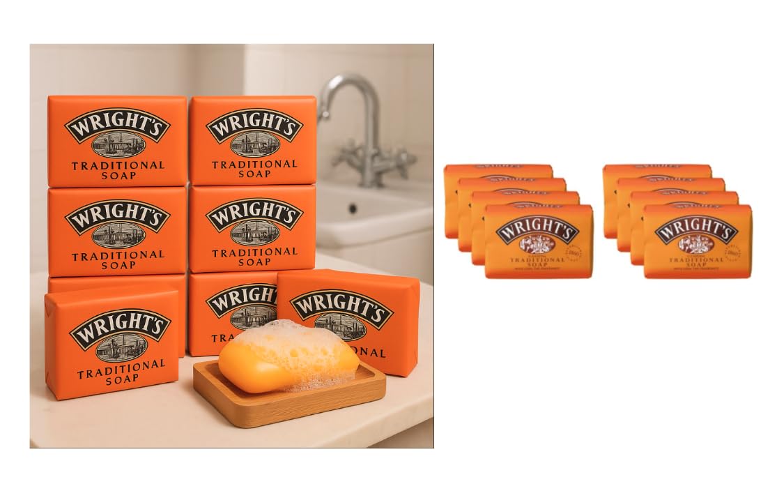 Wright's Coal Tar Soap 8 x 100g with Natural Bamboo Soap Dish Set