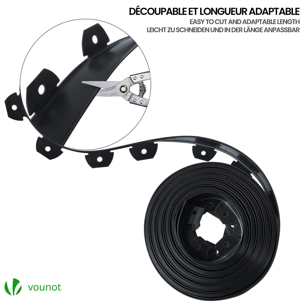 VOUNOT 40m Flexible Lawn Garden Edging Border | 80 Pegs | Black PVC