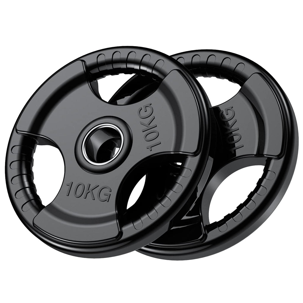 PhysKcal Olympic Weight Plates 10kg Pair | Rubber Coated Tri-Grip Discs