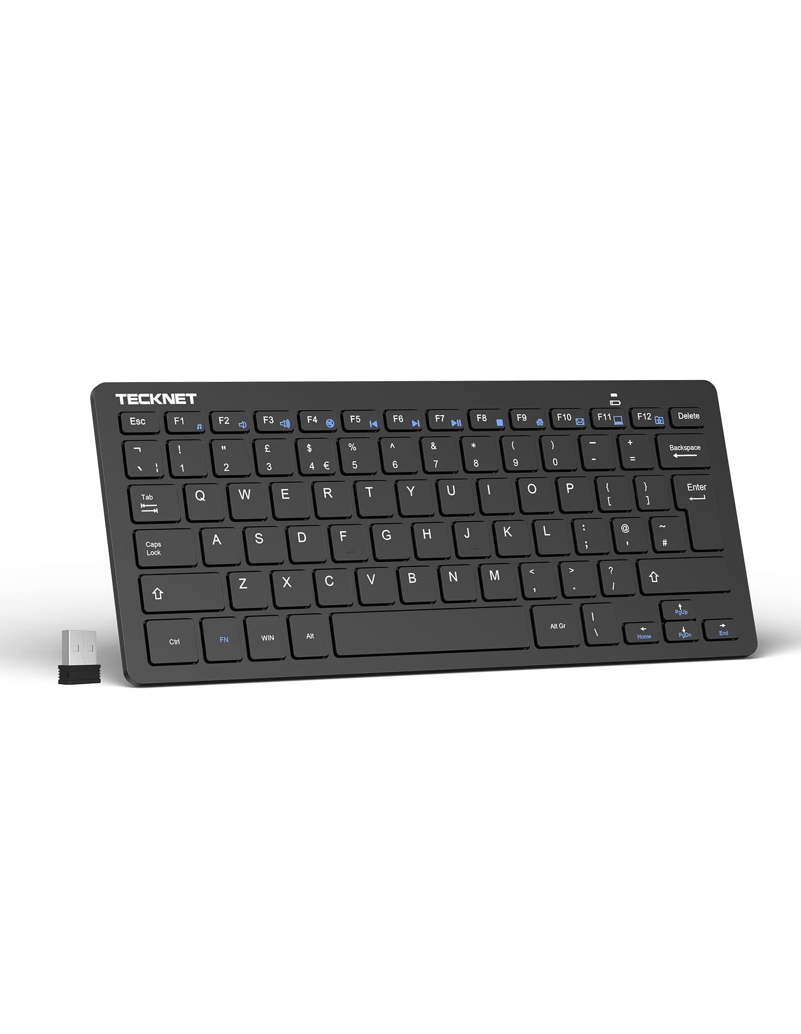 TECKNET 2.4G Wireless Keyboard – Compact Mini UK Layout, Silent Black