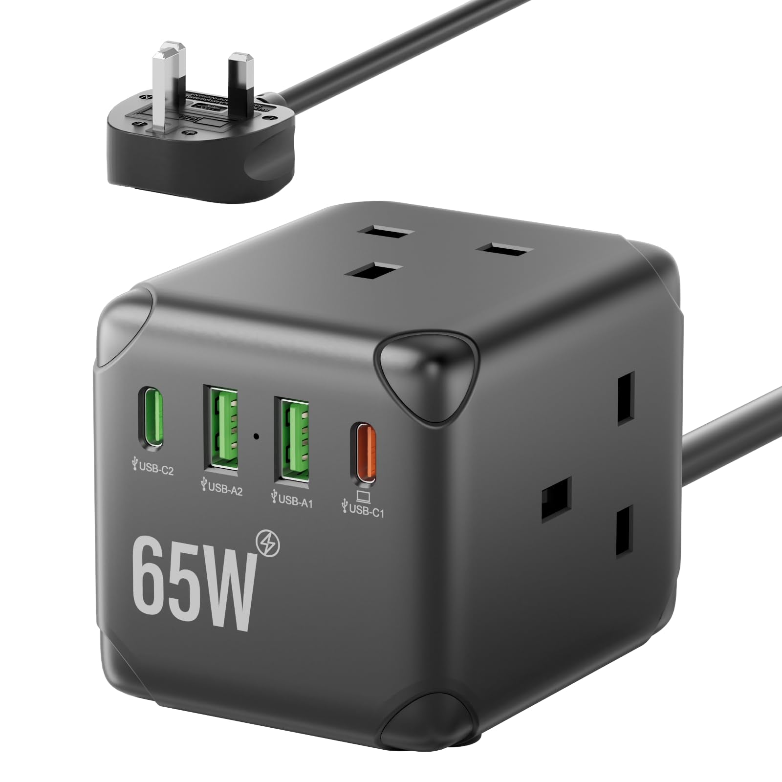 Jolof Store 3-Way Cube Extension Lead with 65W USB-C PD - 1.5M