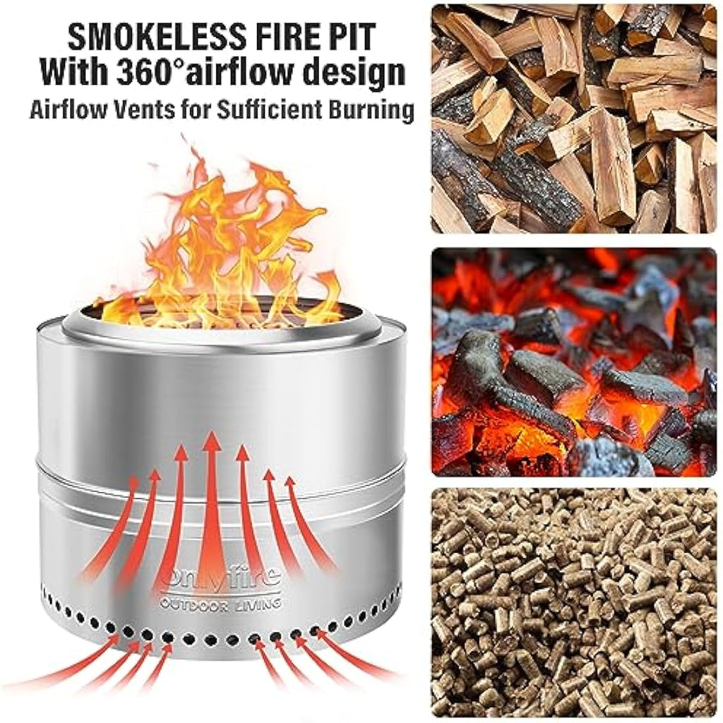 Onlyfire 50cm Smokeless Fire Pit | Stainless Steel Wood Burning Stove