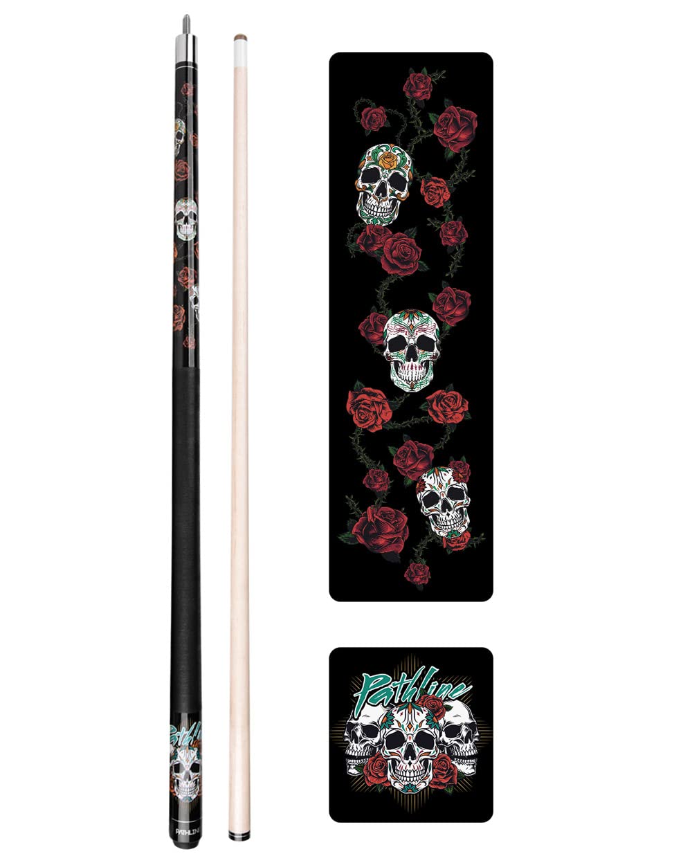 Pathline PL518 Pool Cue Stick | 58" Canadian Maple | Skull Design - 18oz