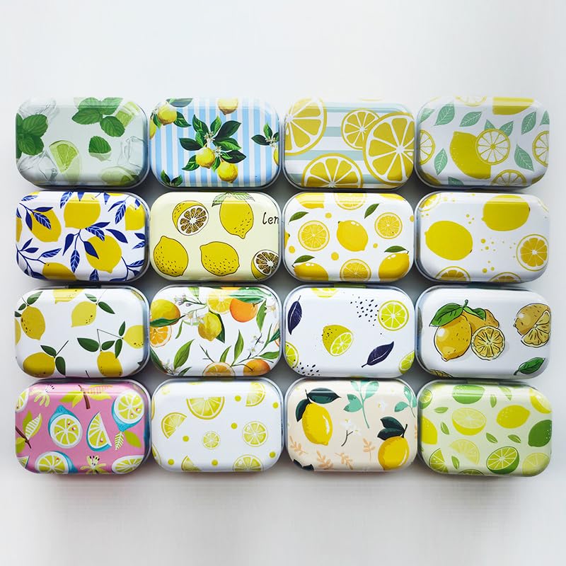 CCUUHJ 8 Pack Rectangular Small Metal Hinged Tins - Empty, Basic Necessities Tins for Candies, Jewelry - 6X4X2.5 CM Lemon - image 2