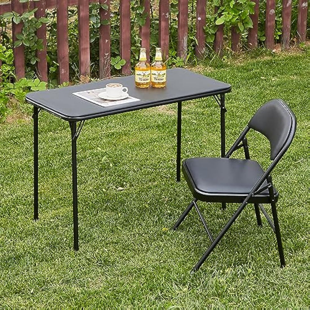 Folding Desk and Chair Set | Portable Black Steel Table