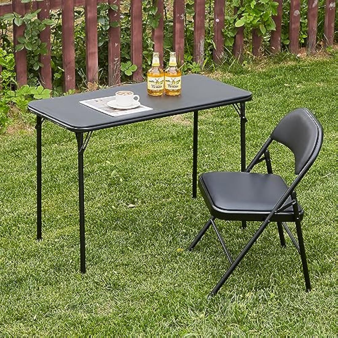 Folding Desk and Chair Set | Portable Black Steel Table