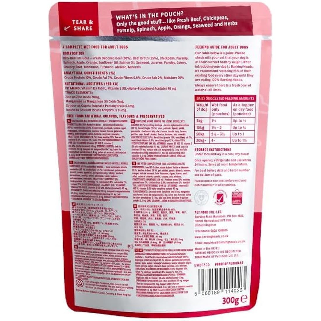 Barking Heads Beef Waggington Grain-Free Wet Dog Food - 10 x 300g