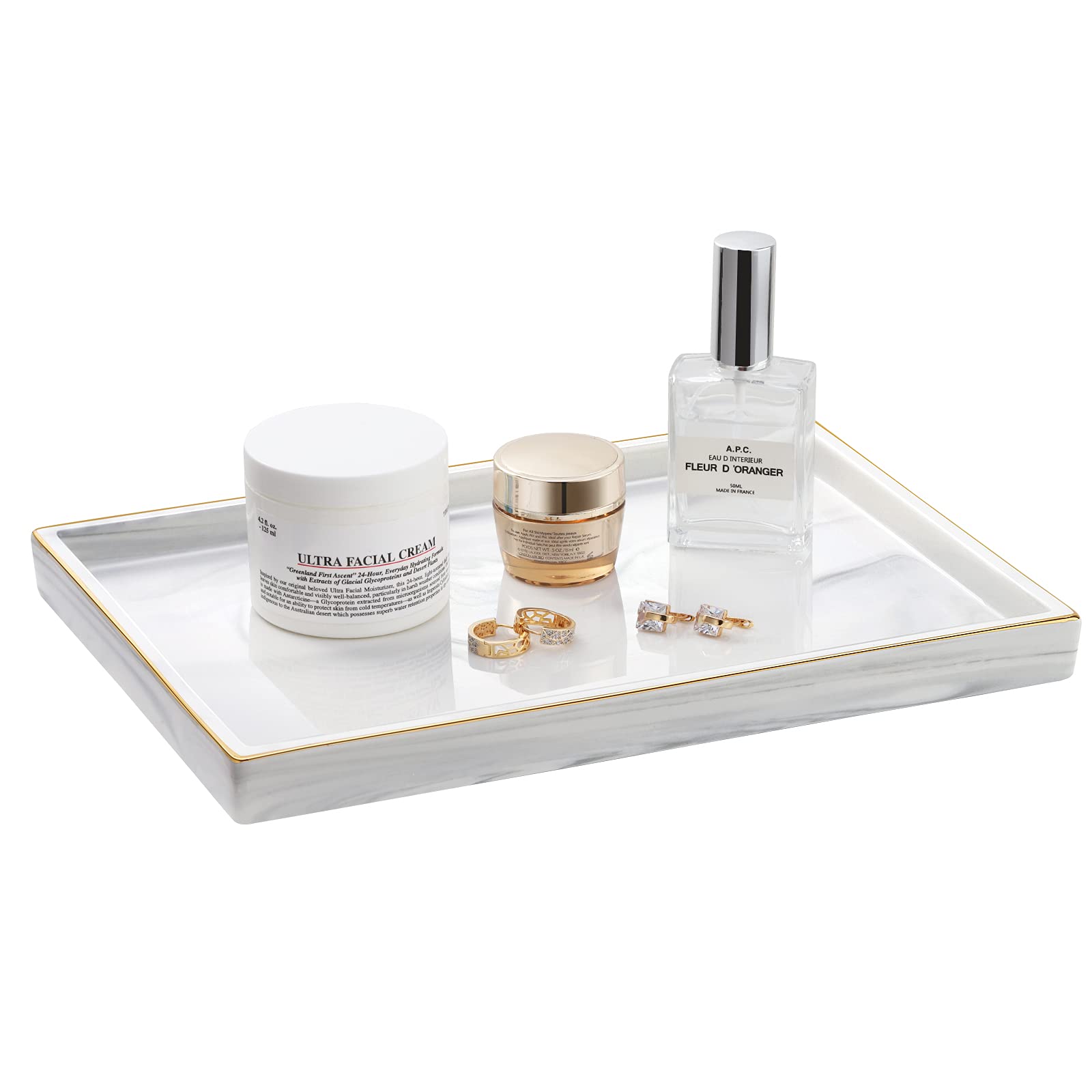 Shinowa Ceramic Vanity Tray – Marble Finish Rectangle Perfume Organizer