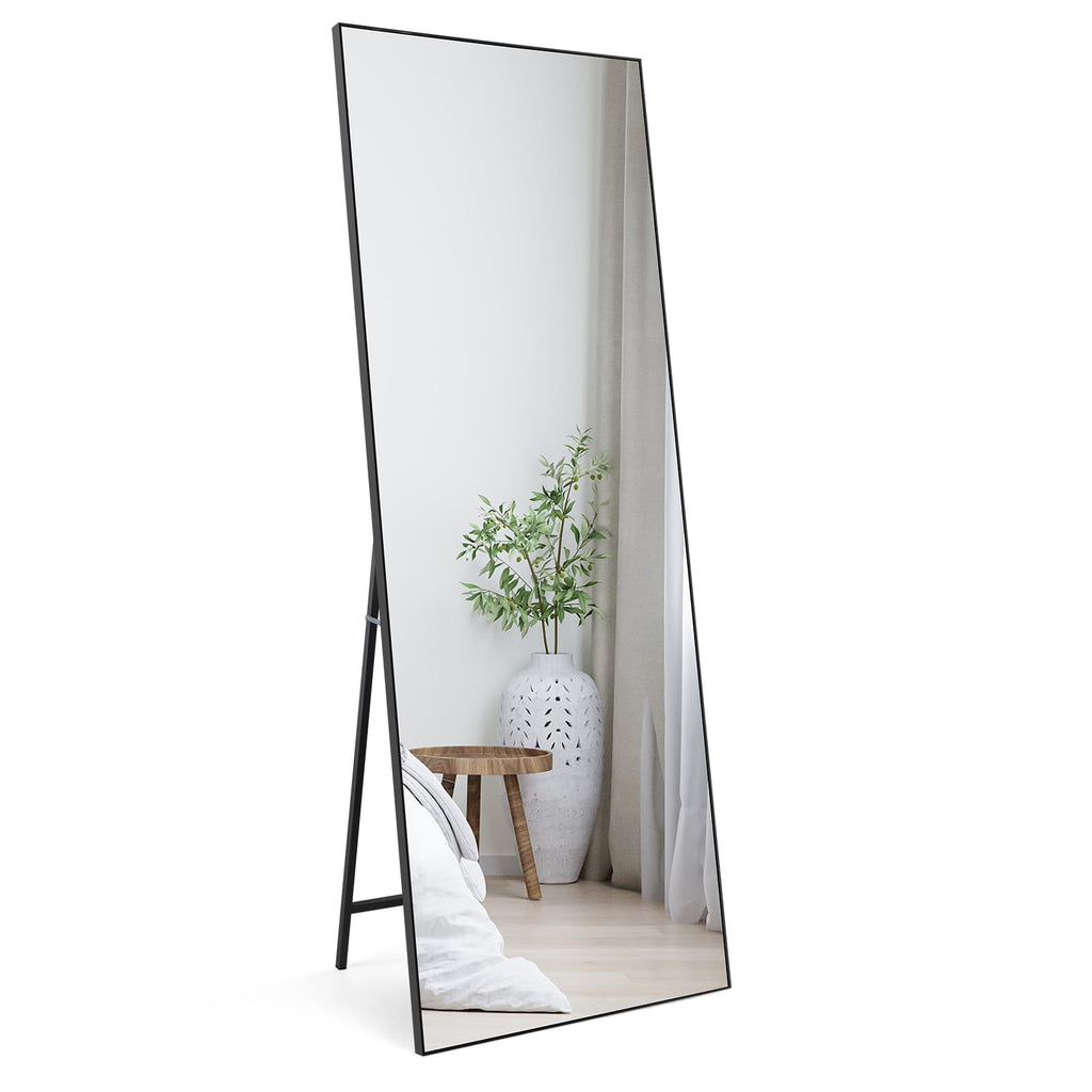 HORLIMER Full Length Mirror | 65x24 Black Frame Shatterproof Floor Mirror