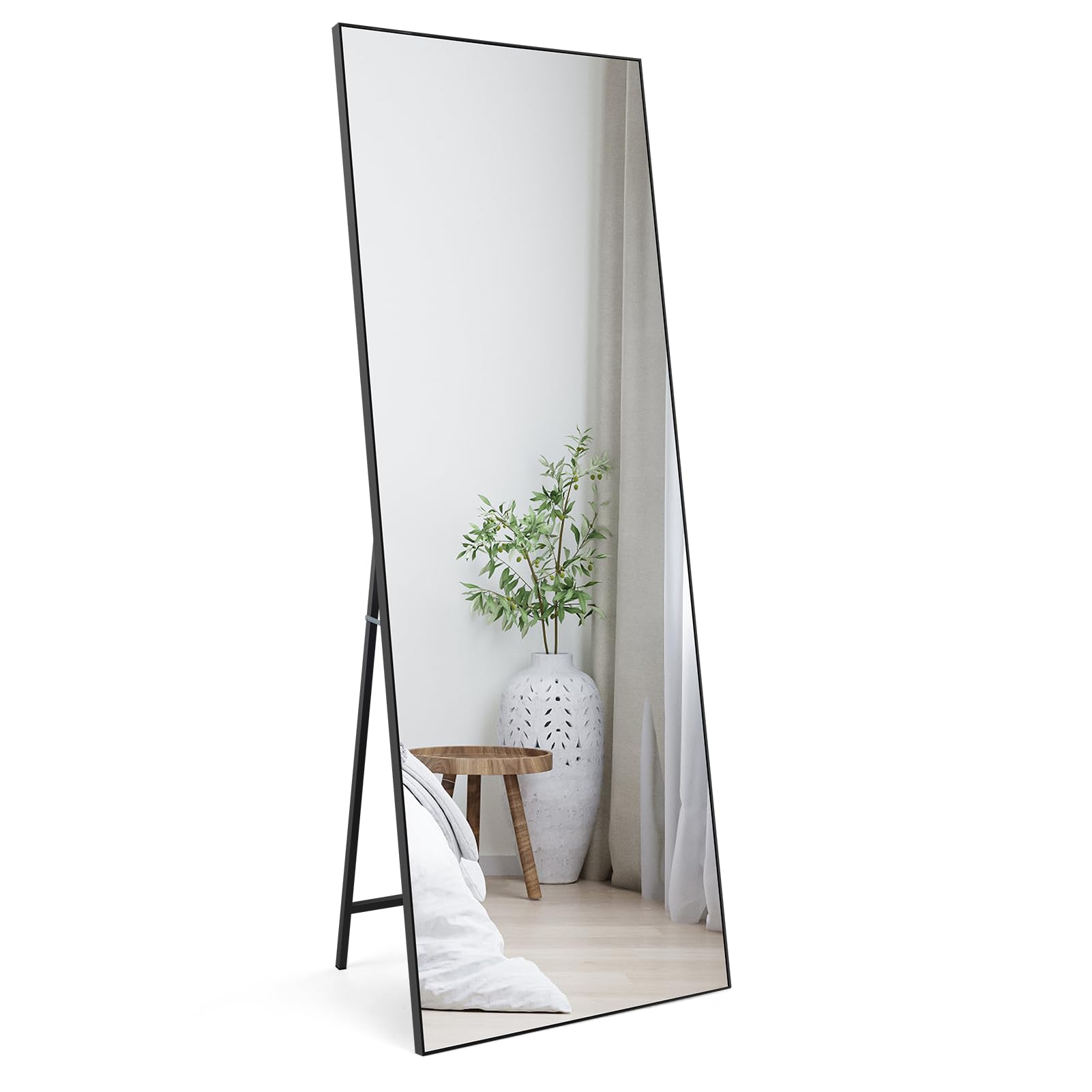 HORLIMER Full Length Mirror | 65x24 Black Frame Shatterproof Floor Mirror