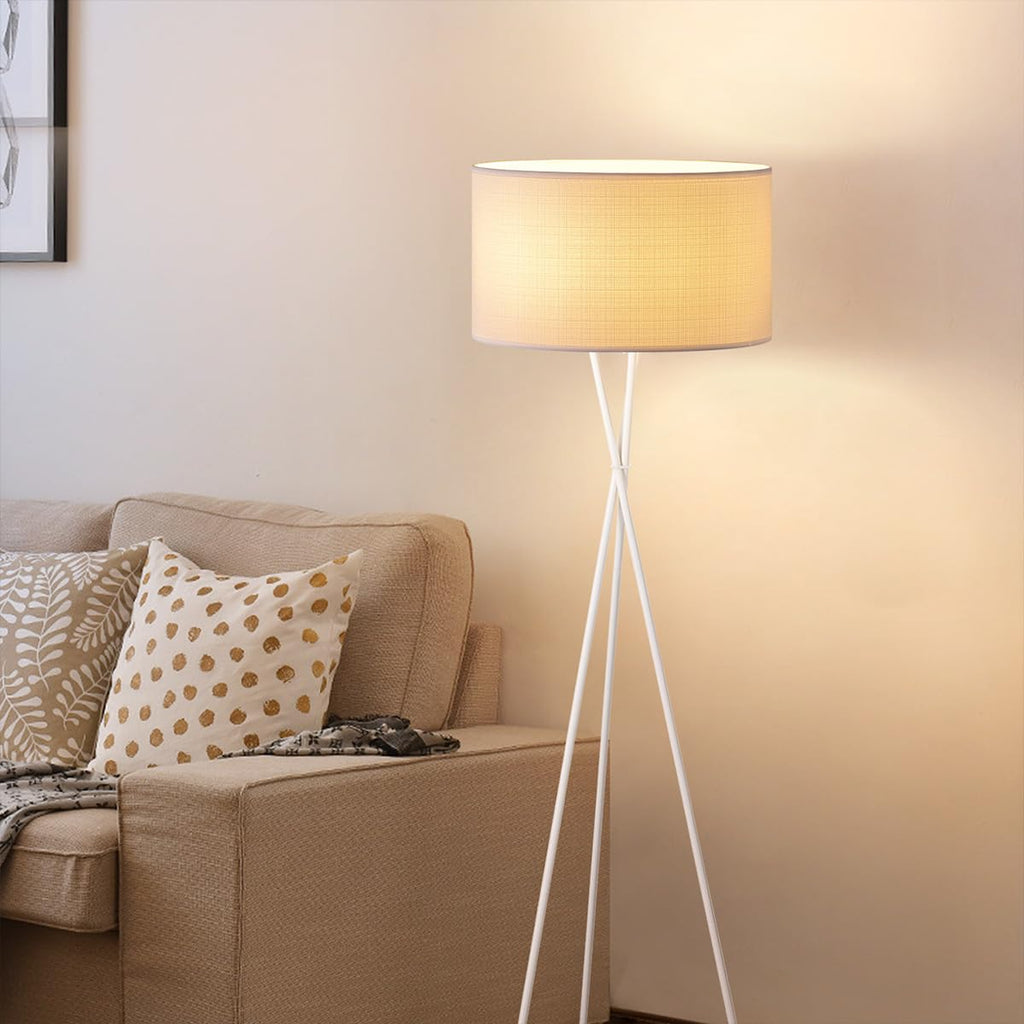 White Cotton Drum Lampshade – Modern 50cm Cylinder for E27
