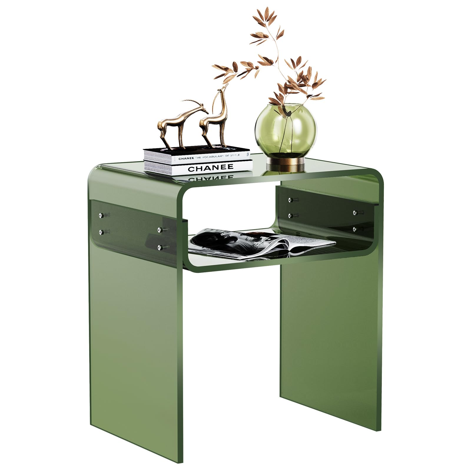 solaround Acrylic Side Table | Modern Green Nightstand | 40x30x50cm
