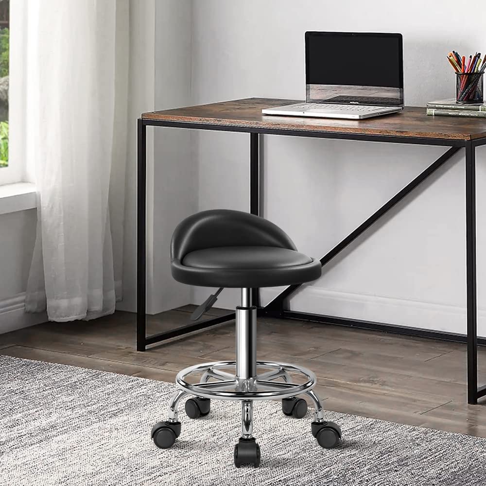KKTONER PU Leather Rolling Stool – Adjustable Swivel SPA Task Chair